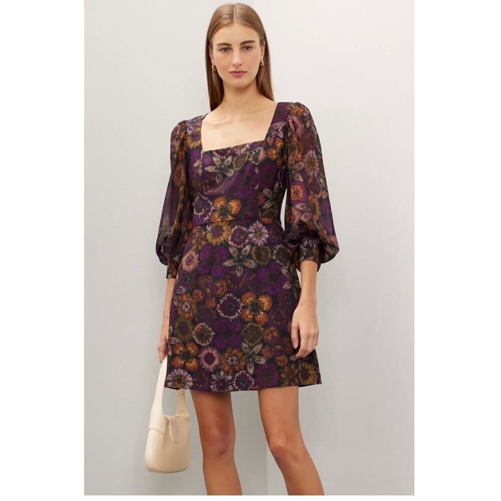 Slate and Willow Deep Floral 3/4 Sleeve Square Neck Dress Size 8